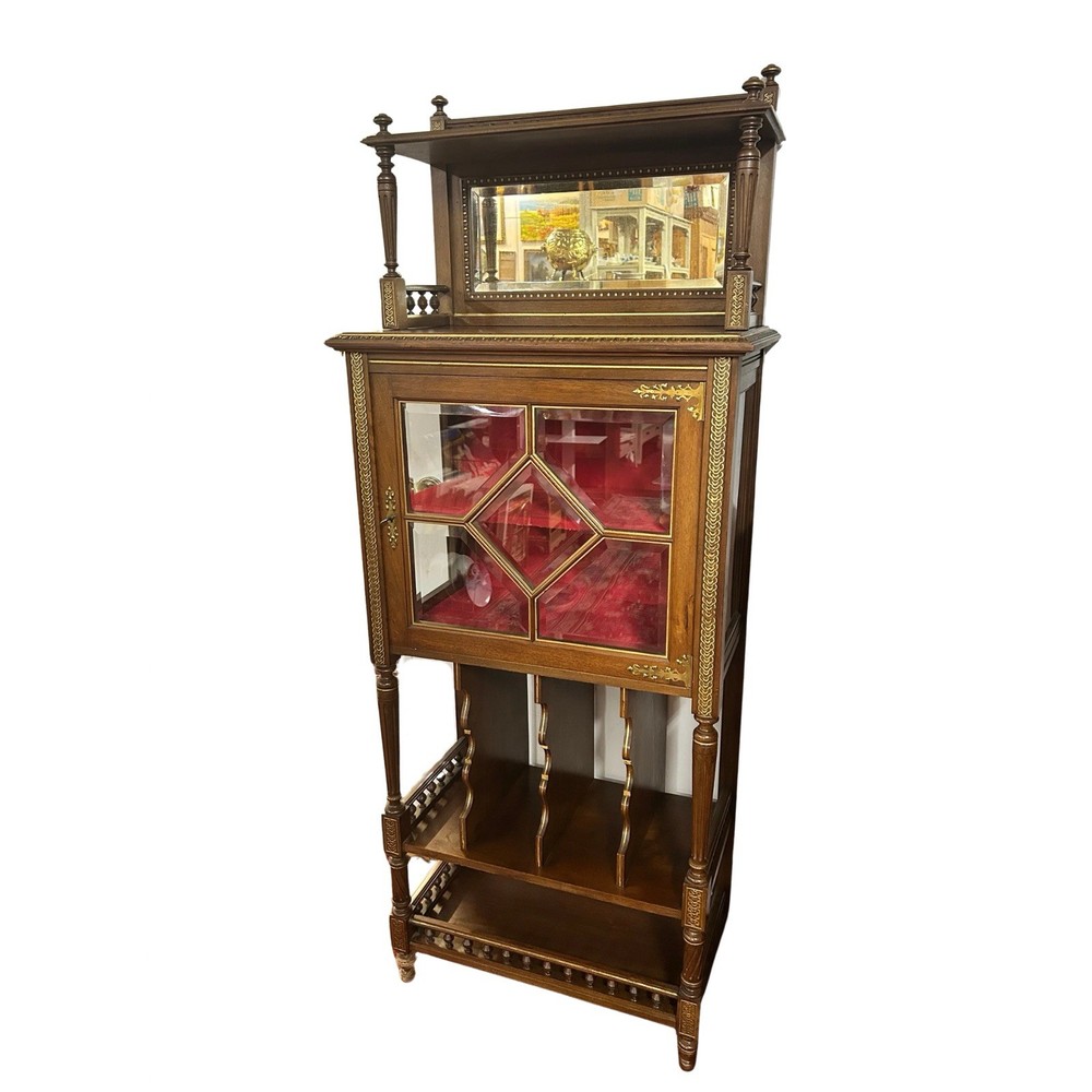 Antique Louis XVI French Walnut Sheet Music Cabinet Entryway Display Storage