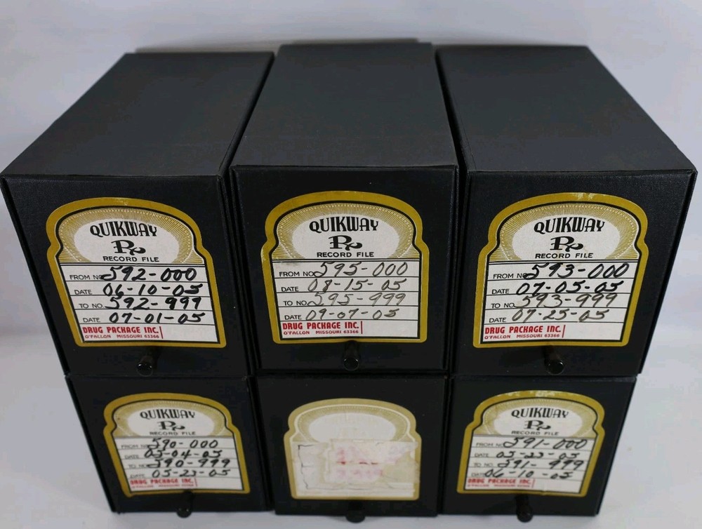 Hercules Pharmacy Antique Black Record File Apothecary Drugstore Boxes 12x15x9″