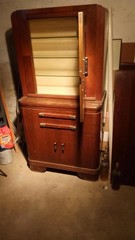 Antique Wood Cabinet, 3 Doors, 2 Drawers, 3 Shelves, Brown, Free Standing