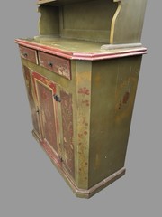 Primitive Antique French Country Style Floral Paint Decorated Step Back Cupboard