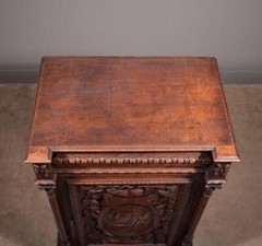 French Antique Solid Oak Wood Cabinet with Highly Carved Virgin Mary Door