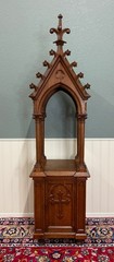 Antique French Gothic Revival Statuary Niche Cabinet Pedestal Altar Oak Late 19C