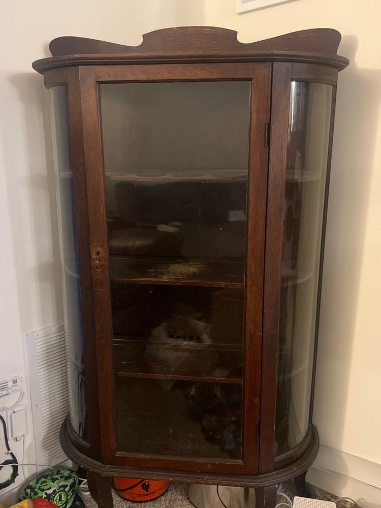 Antique Oak Curio China Cabinet – original finish – 44 inches wide