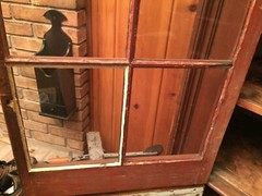 antique country painted cupboard cabinet primitive 1800 pine glass door hutch