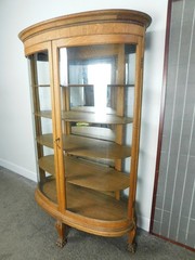 Rare 2 Door Antique Quartersawn Oak Bow Curve Glass China Cabinet Lion Feet