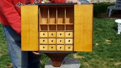 Antique Wood Spice Wall Cabinet INTRICATE INLAID SILVER METAL Floral SUPER RARE!