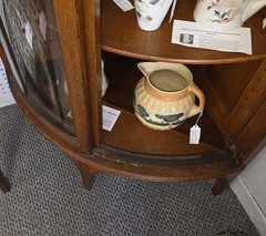 Antique Corner Oak China Cabinet – Sliding Curved Glass Doors