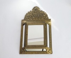 Dutch Copper Mirror Ornate Cabinet, Vintage Hanging Key Cabinet, Carved Storage