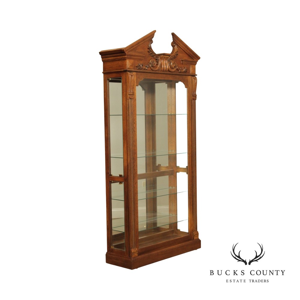 Pulaski Furniture Greek Revival Style Carved Oak Illuminated Display Cabinet