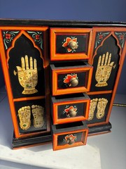 VTG 16″ HAND PAINTED WOOD FOLK ART CABINET INDIA BALI YOGA TANTRIC STORAGE CHEST