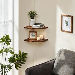 Demigo Corner Shelf Wall Mount, Set of 2 Solid 11.8 x 16.5 inches, Brown