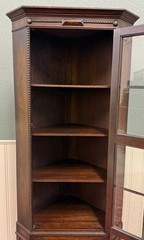 Antique English Jacobean Corner Cabinet Barley Twist Legs Glass Door Oak 1920s