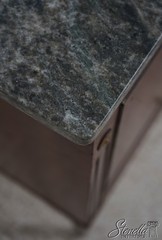 72737: French Style 2 Door 1 Drawer Marble Top Pot Cabinet