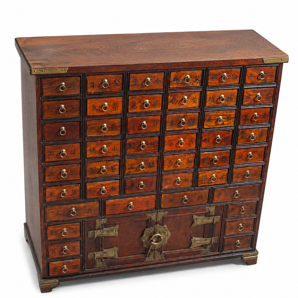 Vintage Korean Apothecary Cabinet Antique Style Asian Wood Herbal Medicine Drawe