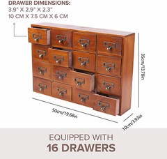 16 Drawers Vintage Tabletop Library Card Catalog Cabinet Apothecary Storage Box
