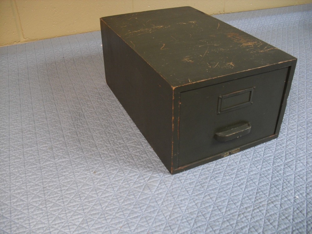 Vintage Globe Wernicke Green Card Catalog File Cabinet Wooden Drawer