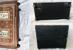 19th c. Italian Marquetry Table Cabinet, Bovine Bone Inlay Roman Figures W/Key