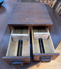 Vtg Antique Two (2) Drawer Oak Library Card Catalog Index File Cabinet Wood Box
