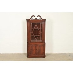 Baker Furniture Style Georgian Flame Mahogany Corner Cabinet, Circa 1940s