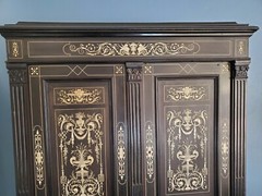 19th century Ebonized Inlaid Cabinet on stand Italian or French