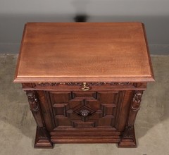 French Antique Renaissance Revival Solid Oak Wood Bar Cabinet with Carvings