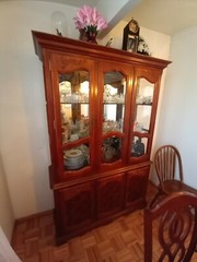 Antique Wooden China Cupboard and Wooden Table with 6 Chairs