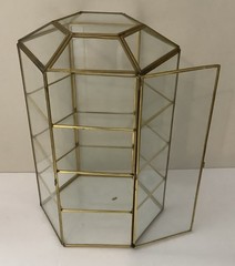 Vintage 13″ Hexagon Glass & Brass Curio Display Cabinet