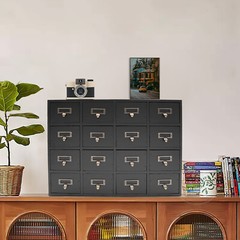 Card Catalog Desk Drawer Organizer – Wooden Storage Box With 16 Drawers – Home