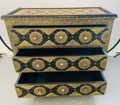 Palatial Hollywood Regency Commode, Chest, Nightstand in Brass and Ebony, a Pair