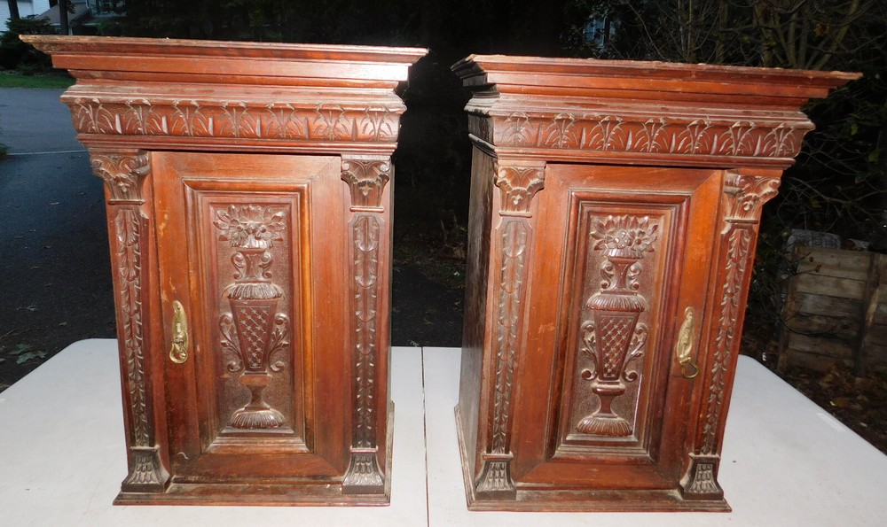 2 1800’s Antique Hanging Wall Cabinet English Colonial Cupboard 28 x 21 x 15″