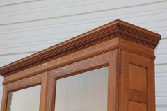 Antique Square Nail Quartersawn Oak 2 Door Display Case Cabinet Egg & Dart Crown