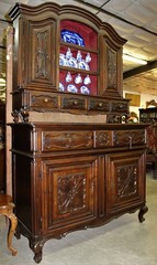 Antique Country French Hand Carved Solid Walnut Vassilier Buffet Cupboard C1870