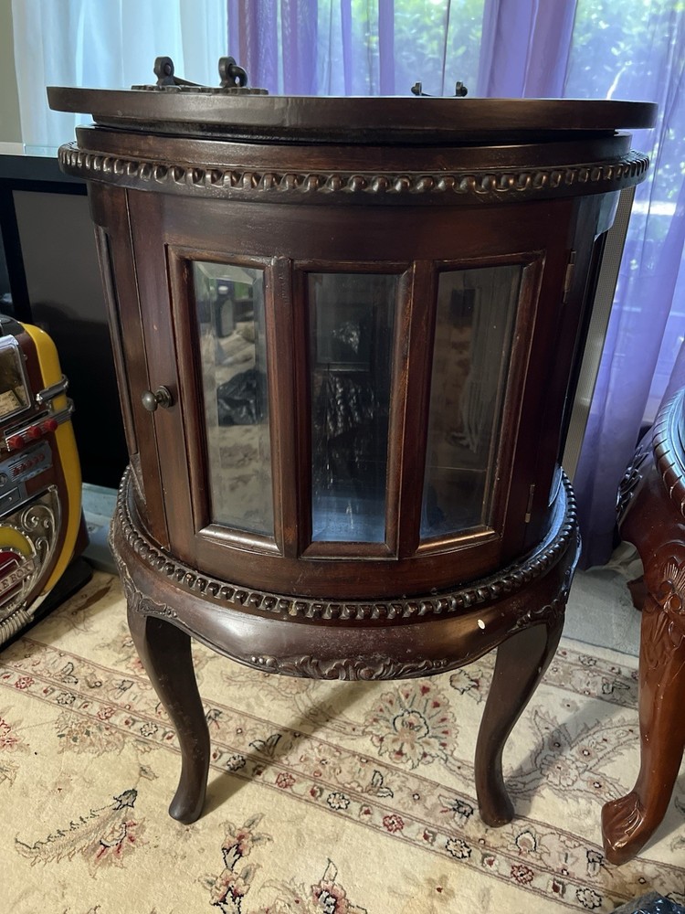 Vintage Mahogany & Glass Table Curio China Display Liquor Cabinet