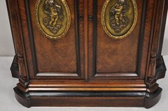 Antique Napoleon III Burl Walnut 2 Door Wardrobe Cabinet with Bronze Plaques