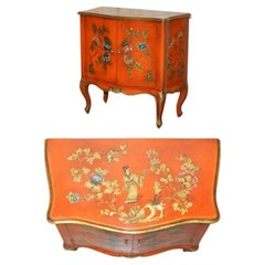 STUNNING 1920’S VINTAGE CHINESE CHINOISERIE GEISHA GIRLS LACQUER SIDE CABINET