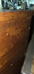 Vintage Antique Oak Apothecary Mail Station Storage Cabinet 78X18.5X44″