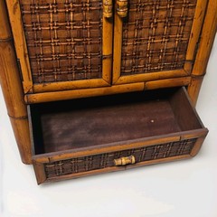 🍯Antique🍯 Honey Bamboo & Woven Rattan Cabinet 1970s
