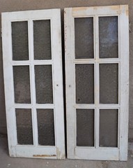2 Antique Vintage LARGE Cabinet Cupboard RARE Textured Glass Doors From Santa Fe