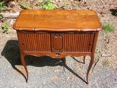 Antique Solid Oak French Louis XV Style Tambour Cabinet Table Server Cupboard