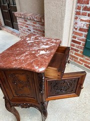 Antique French Nightstand Cabinet Marble Top Louis XV Carved Walnut c1890