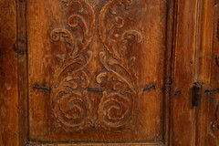 Continental Heavily Worn Carved One-Door Cupboard Cabinet of Small Size