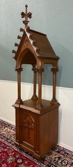 Antique French Gothic Revival Statuary Niche Cabinet Pedestal Altar Oak Late 19C