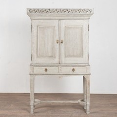 19th Century Danish Gray Painted Oak Cabinet on Legs with Interior Drawers