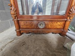 Pulaski Antique Wood Glass Display Cabinet with Carvings Mirror Back