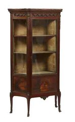 Vitrine, Louis XV Vernis Martin Style, Carved Walnut, Ormolu Mounted, Marble Top
