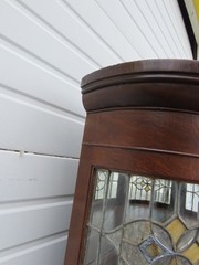 Late 1800s Large Tall Tiger Oak Leaded Stain Glass Curio Cabinet Cupboard 6573