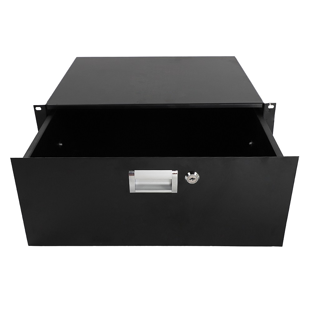 19″ 4U Steel Plate DJ Drawer Cabinet with Keys Black, USA Warehouse, in stock