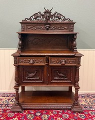 Antique French Renaissance Revival Hunt Buffet Server Sideboard Dark Oak 19C