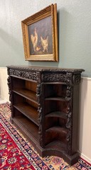 Antique French Renaissance Revival Style Carved Bookcase Bookshelf Oak c.1890s