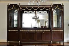 Custom Mahogany Lighted Breakfront China Display Cabinet With Gilded Regency Sty